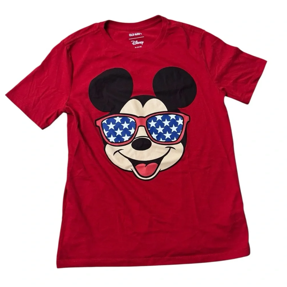 Old Navy | Red Mickey Mouse Kids T-Shirt Size XL 14-16 Sunglasses Fourth of July